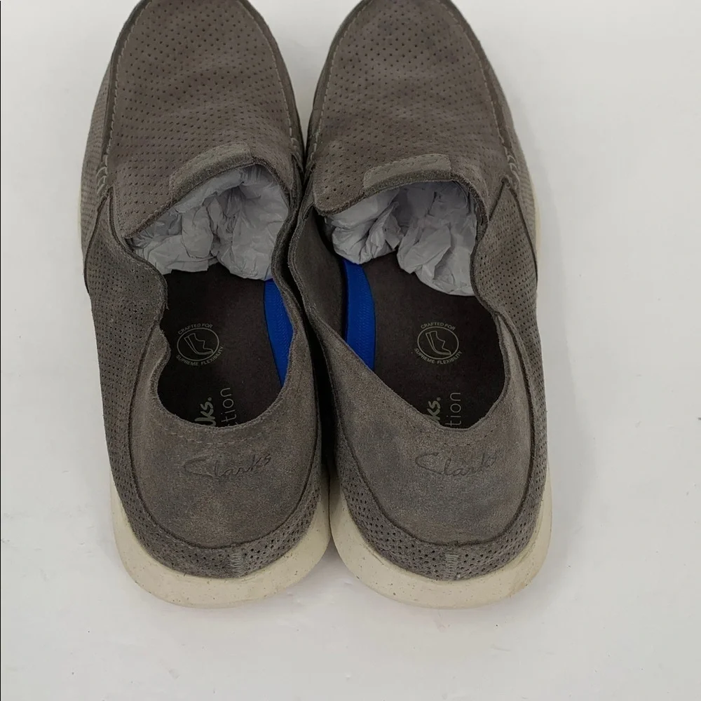 Clarks Flexway Easy slip-on loafer shoe dark gray suede comfort flexible men 13